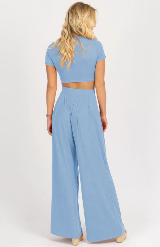 Women's Fashion Commuter Home Ladies T-shirt Wide Leg Mopping Pants Set