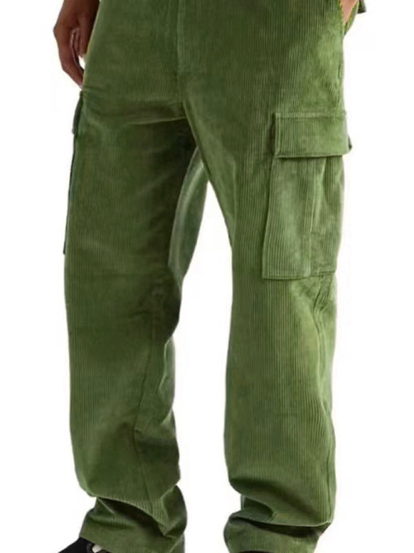 Corduroy multi-pocket straight trousers men's sweeping pants men's casual loose trousers