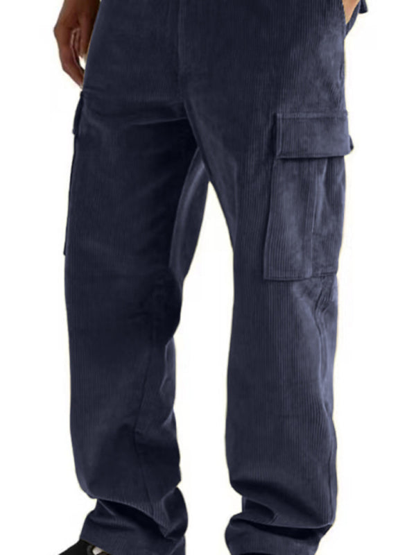 Corduroy multi-pocket straight trousers men's sweeping pants men's casual loose trousers