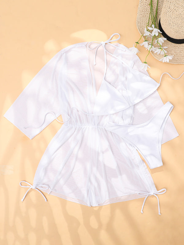 Women's Two-piece Bikini Mesh Sheer Cover-up Caftan Three Pieces