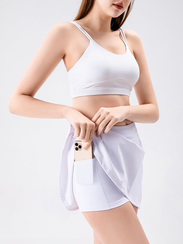 Women's Solid Color Wrap Pocket Skort