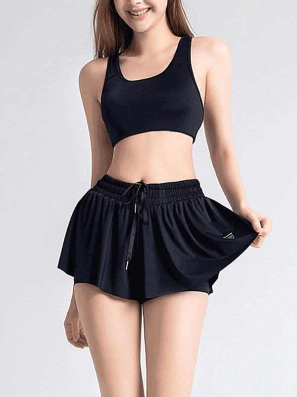 Women's solid Color Running Speed Wick 2-in-1 Drawstring Shorts