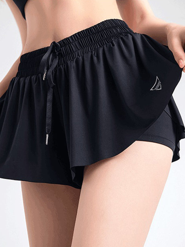 Women's solid Color Running Speed Wick 2-in-1 Drawstring Shorts