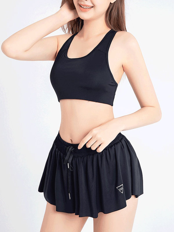 Women's solid Color Running Speed Wick 2-in-1 Drawstring Shorts