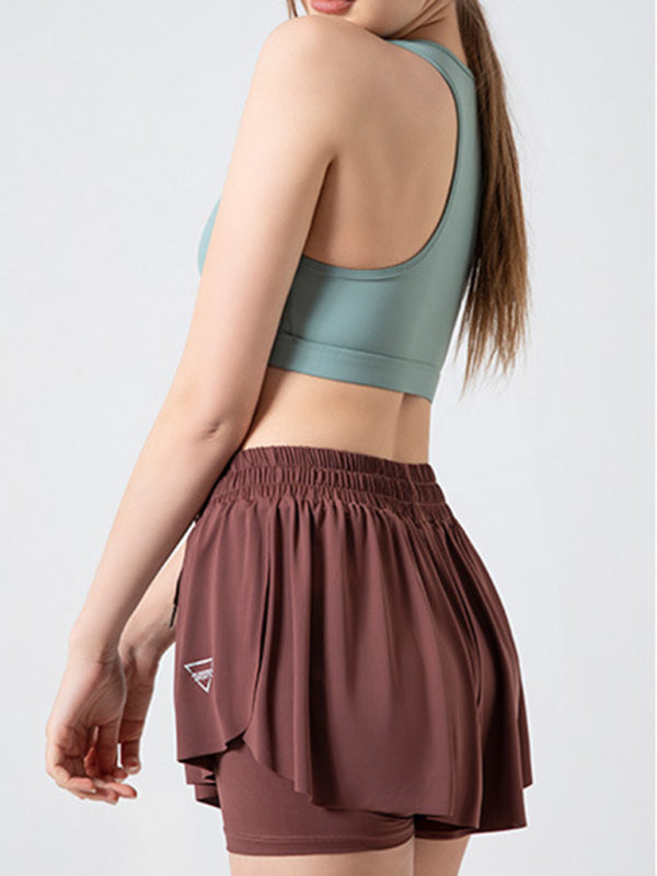 Women's solid Color Running Speed Wick 2-in-1 Drawstring Shorts