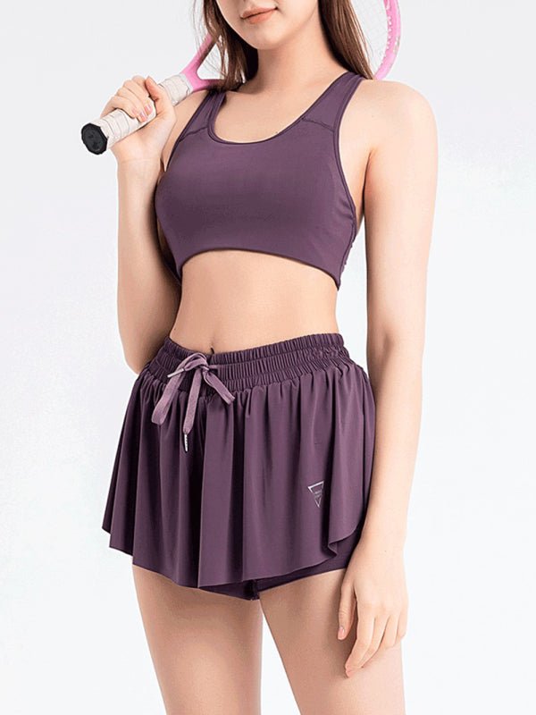 Women's solid Color Running Speed Wick 2-in-1 Drawstring Shorts