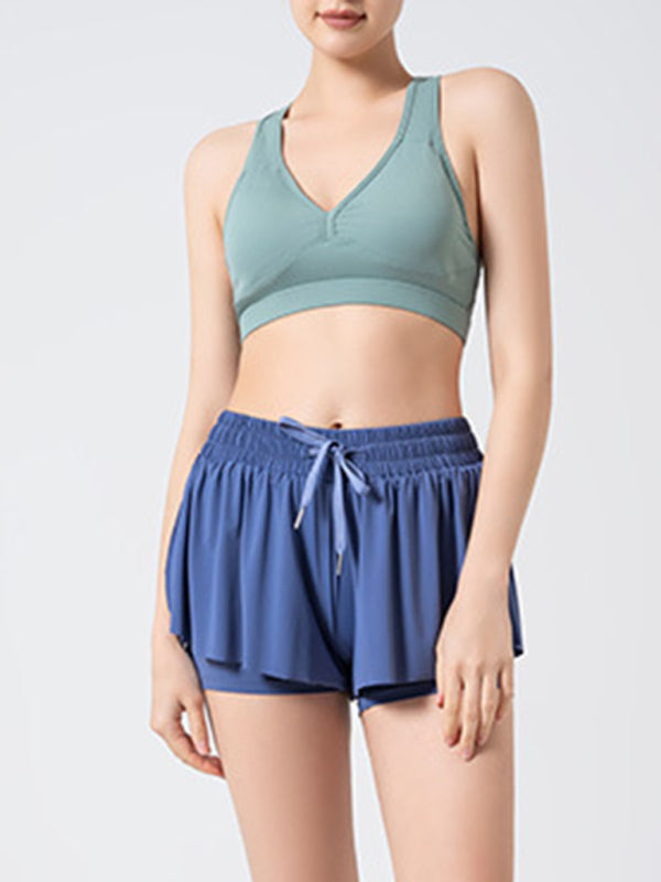 Women's solid Color Running Speed Wick 2-in-1 Drawstring Shorts