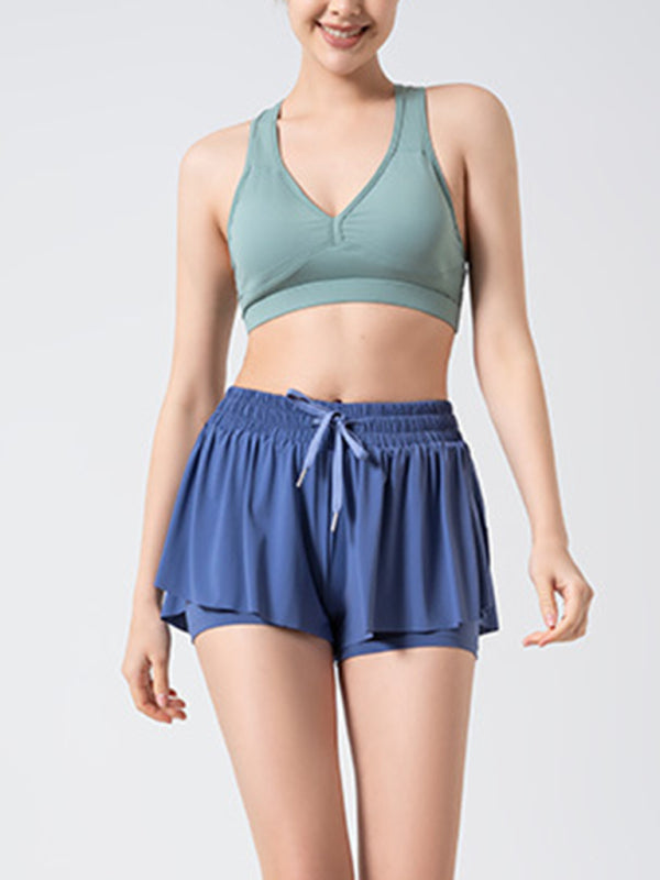 Women's solid Color Running Speed Wick 2-in-1 Drawstring Shorts