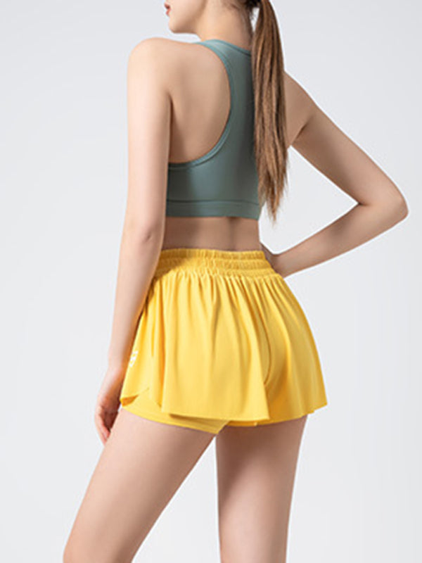 Women's solid Color Running Speed Wick 2-in-1 Drawstring Shorts