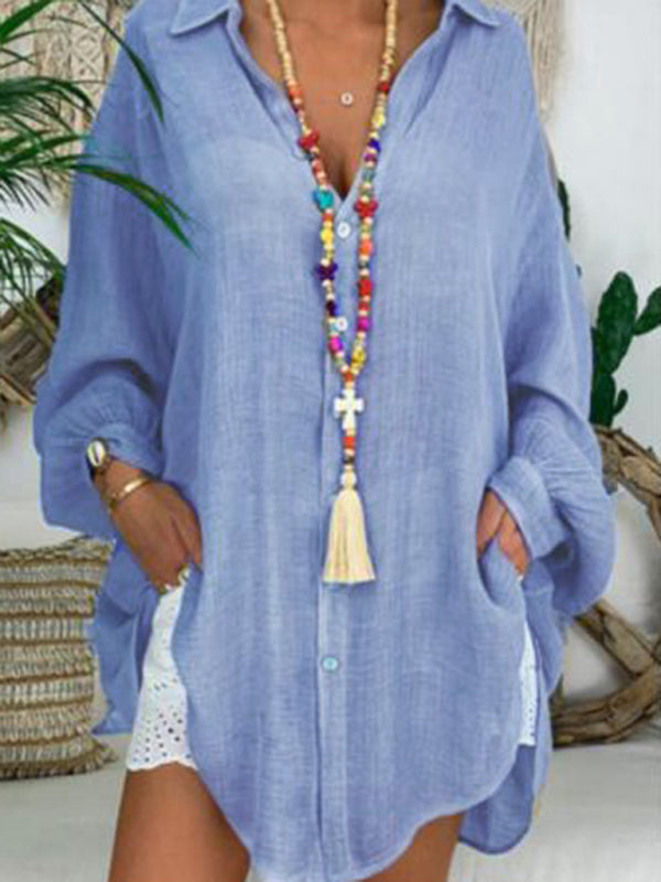 Cotton Linen Shirt Plus Size Ladies Button Loose Long Sleeve Casual Shirt Women Tops