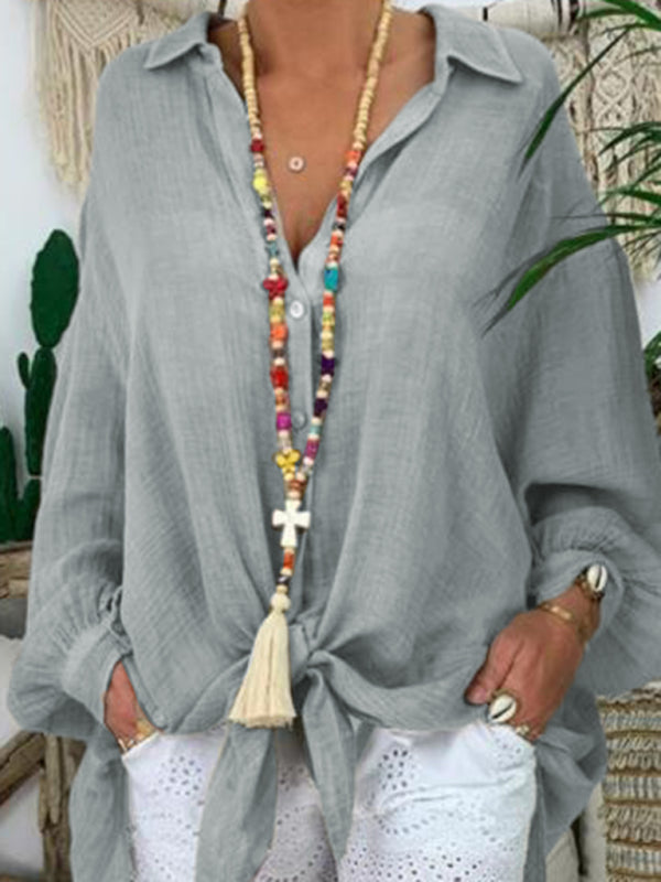 Cotton Linen Shirt Plus Size Ladies Button Loose Long Sleeve Casual Shirt Women Tops
