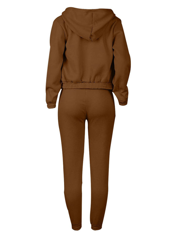 New velvet sweatshirt hooded letter print casual suit (three-piece set)