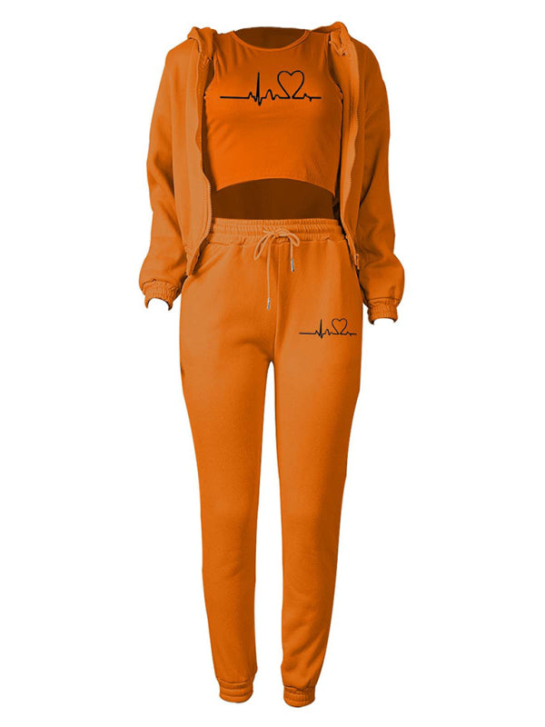 New velvet sweatshirt hooded letter print casual suit (three-piece set)