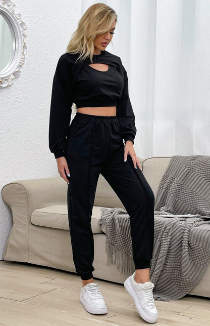 Ladies Fashion Hollow Sports Casual Suit