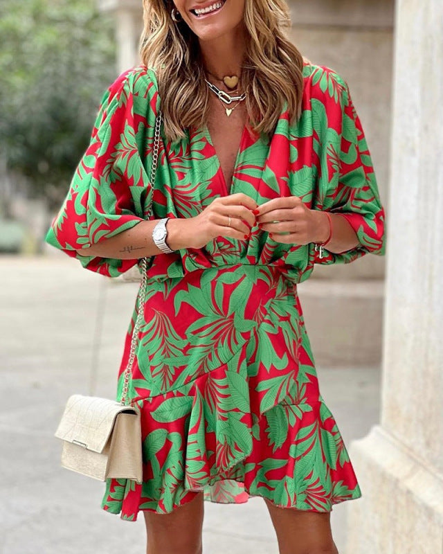 Women's Floral Print Puff-sleeve Dress