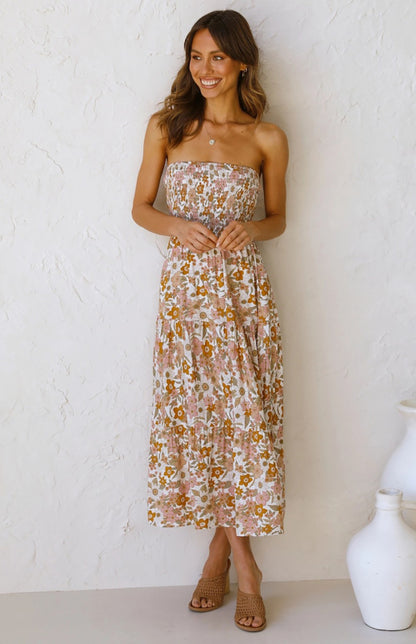 Women's Floral Bandeau Boho Maxi Dress