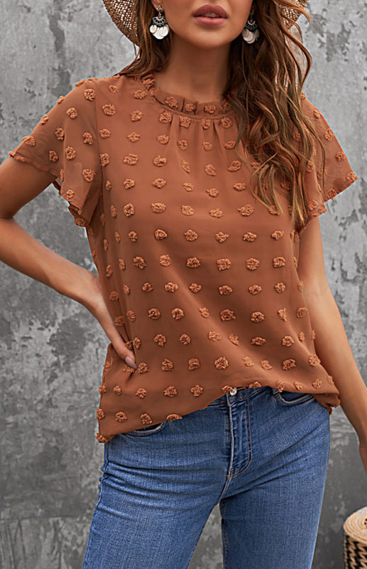 Women’s Ruffled Sleeve Swiss Dot T-shirts