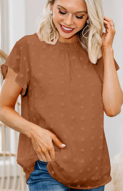 Women’s Ruffled Sleeve Swiss Dot T-shirts