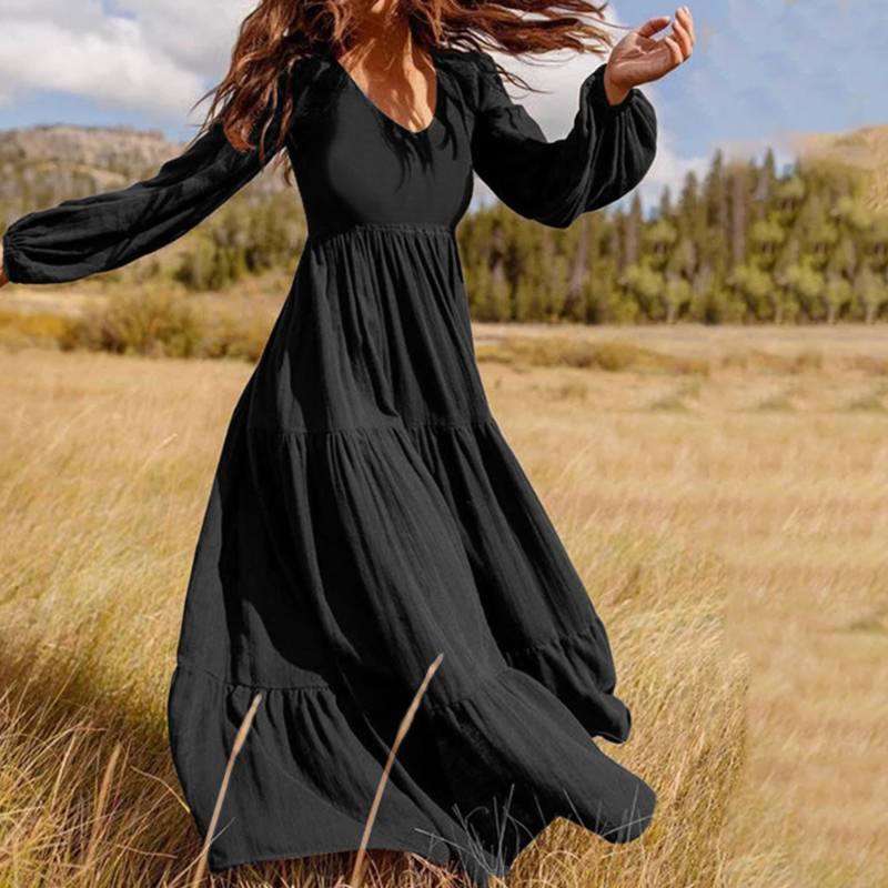 Women's solid Color Elegant Long Sleeve Dress