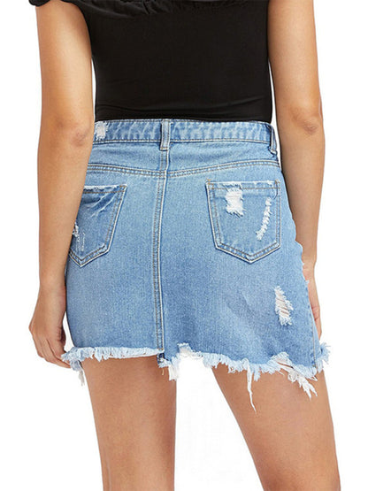 Women's ripped fringed loose sexy denim skirt