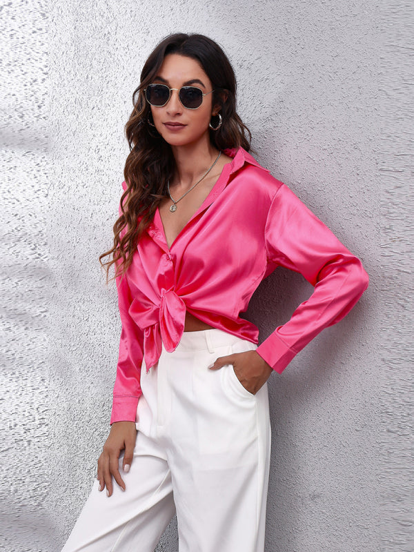 Women's Satin imitation silk long sleeved shirt