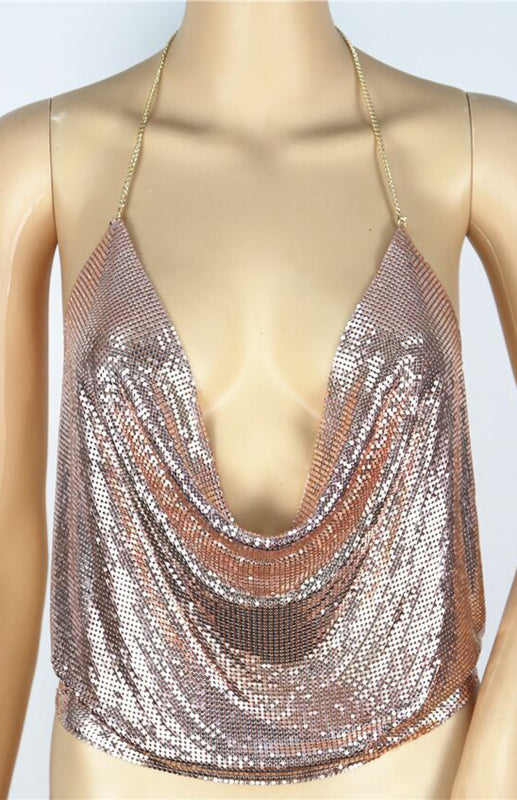 Women's sexy metallic sequin halter topWomen's sexy sequin halter top