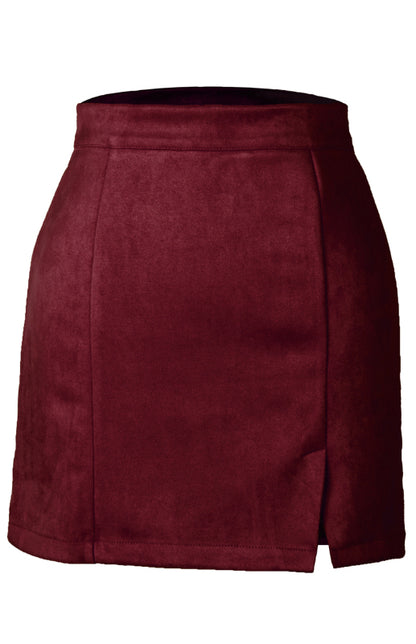 Suede Hip High Waist A-Line Half Skirt