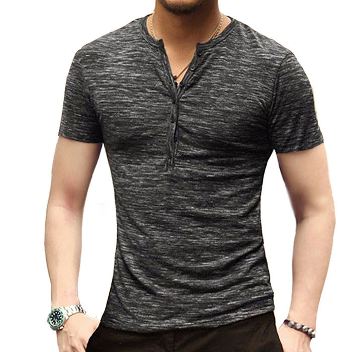 Summer Men's Short Sleeve Men's T-Shirt Henley Collar Slim Fit Men's Clothing