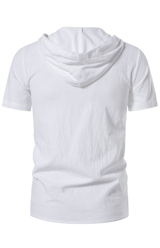 Men's Spring/Summer Fashion Solid Color Hooded Short Sleeve T-Shirt Top