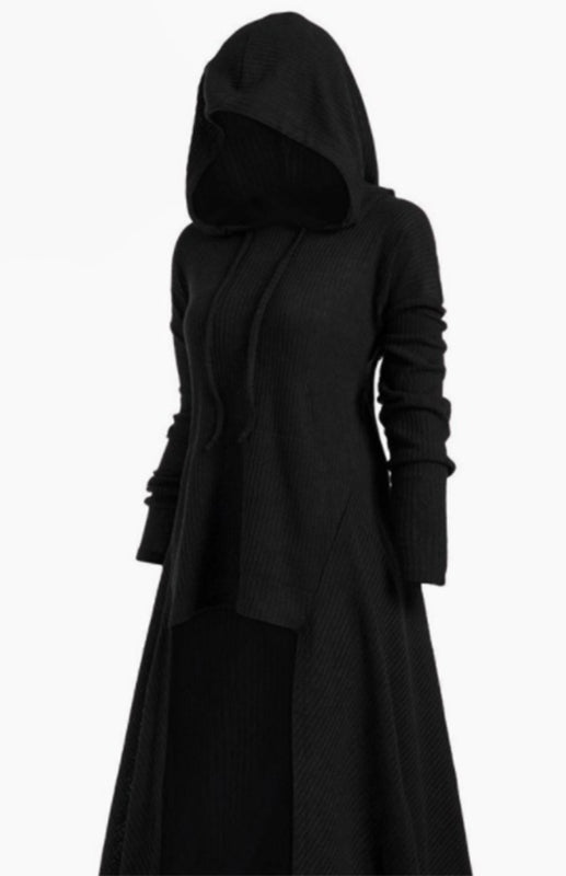 Hooded Casual Loose Elastic Solid Coat Dress