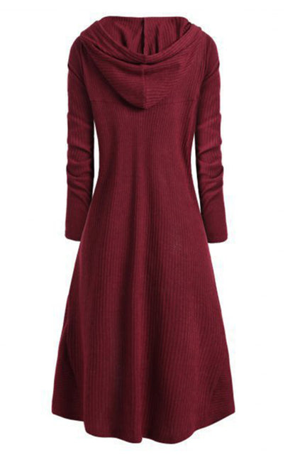 Hooded Casual Loose Elastic Solid Coat Dress