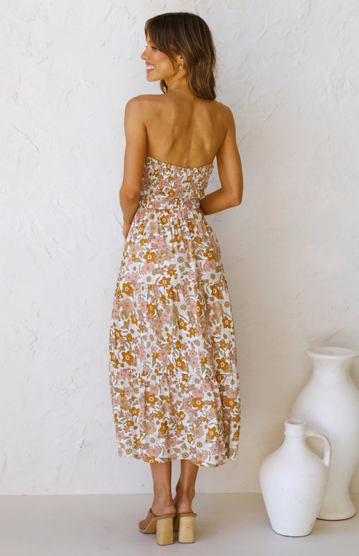 Women's Floral Bandeau Boho Maxi Dress