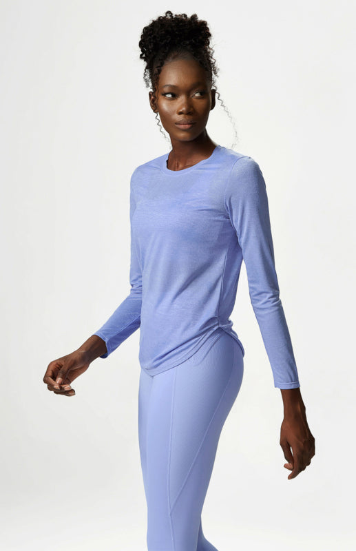 Women's Round Neck Curved Hem Long Sleeve Sports Top Quick Dry Breathable Yoga Cover Up