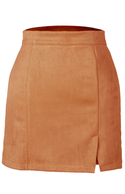 Suede Hip High Waist A-Line Half Skirt