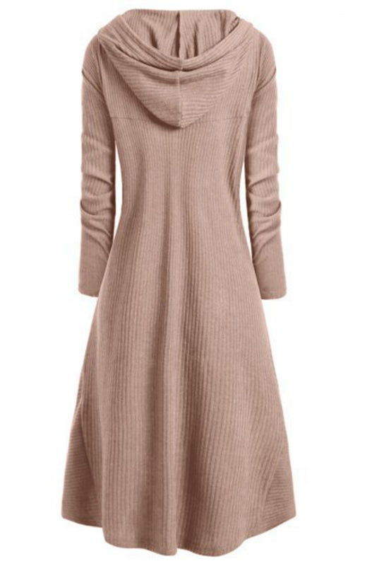 Hooded Casual Loose Elastic Solid Coat Dress