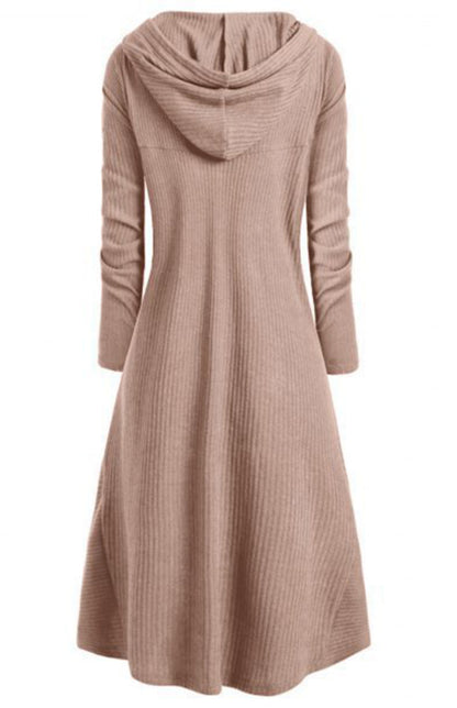 Hooded Casual Loose Elastic Solid Coat Dress