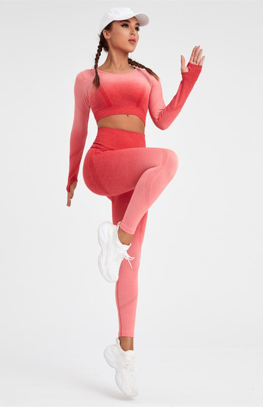 Women's Long Sleeve Gradient Yoga Set