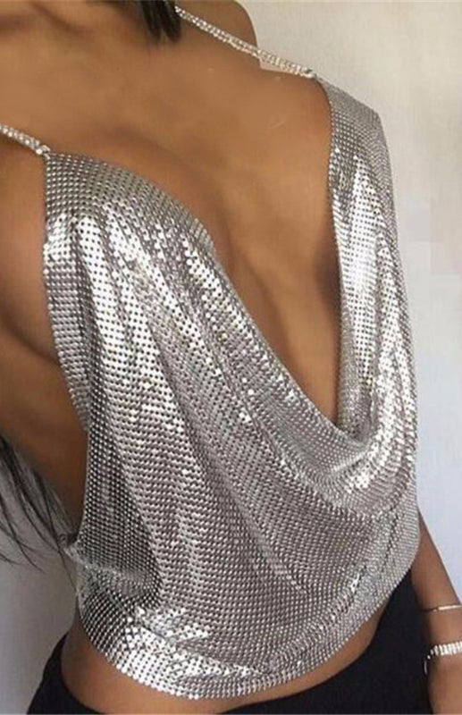 Women's sexy metallic sequin halter topWomen's sexy sequin halter top