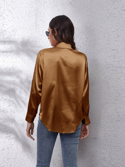 Women's Satin imitation silk long sleeved shirt