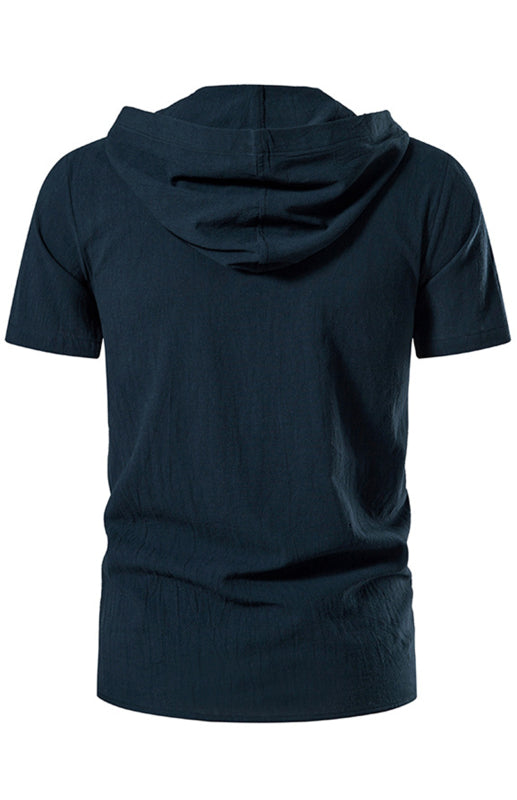 Men's Spring/Summer Fashion Solid Color Hooded Short Sleeve T-Shirt Top