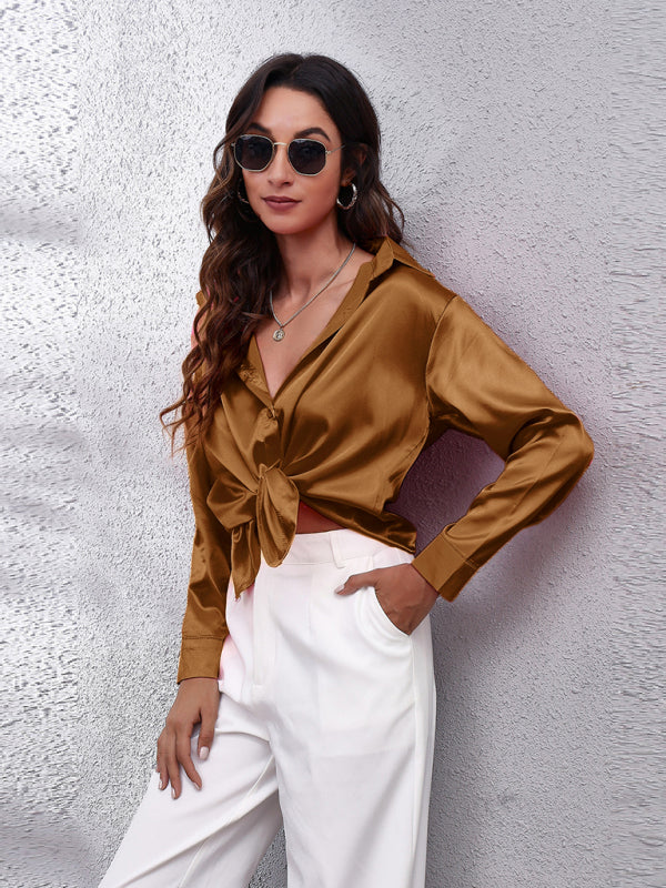 Women's Satin imitation silk long sleeved shirt