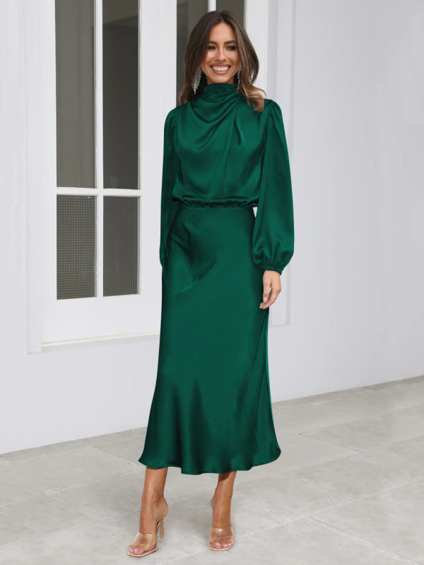 Elegant elegant women's satin long sleeve loose dress