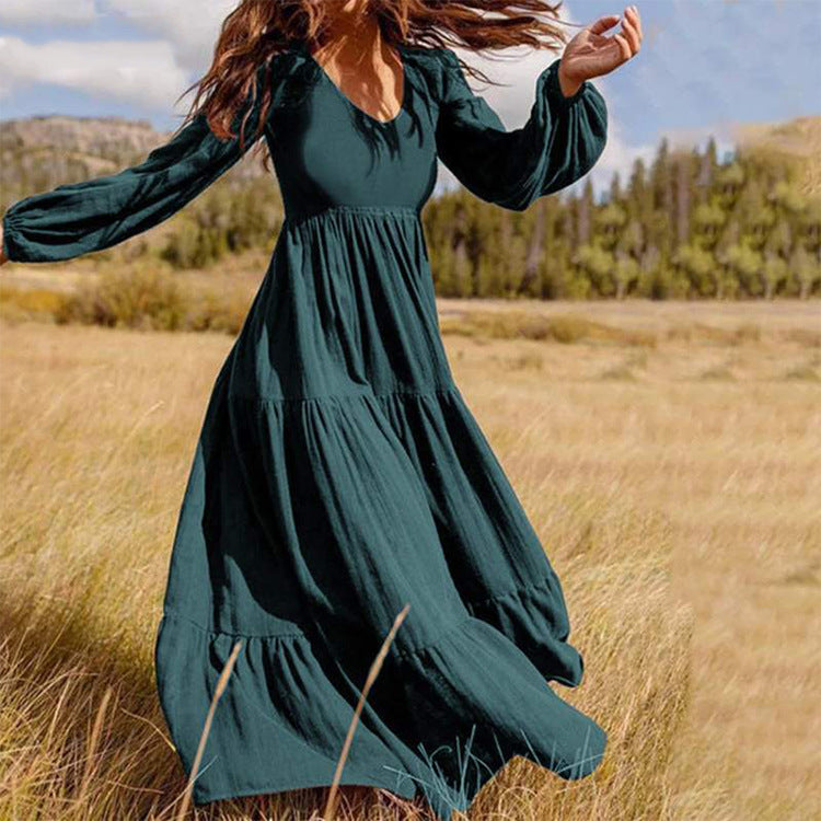 Women's solid Color Elegant Long Sleeve Dress