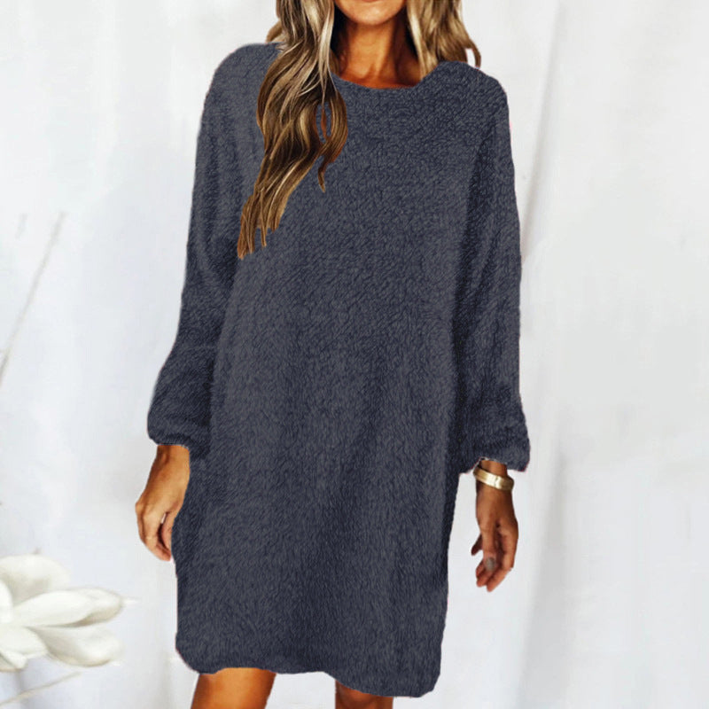 Autumn Winter Loose Long Sleeved Plush Dress