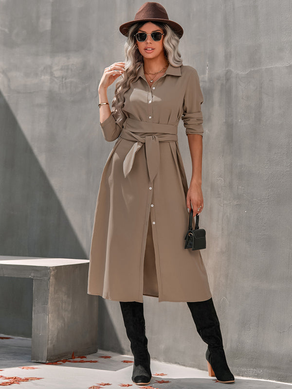 Womens temperament slim fit single breasted shirt dress