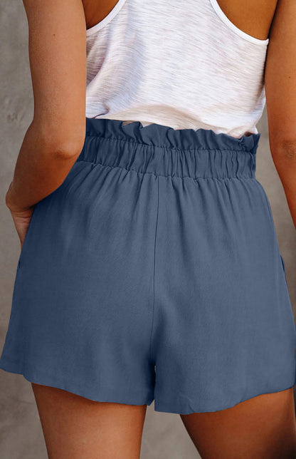 Women's Ruffled Tied Waist Solid Shorts