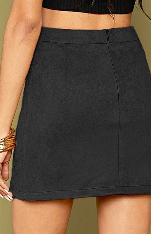 Suede Hip High Waist A-Line Half Skirt