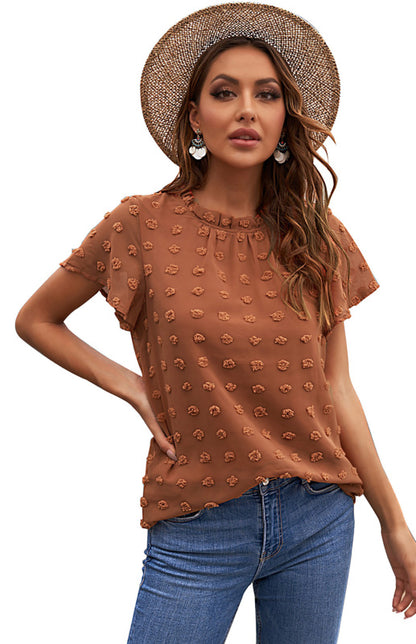 Women’s Ruffled Sleeve Swiss Dot T-shirts