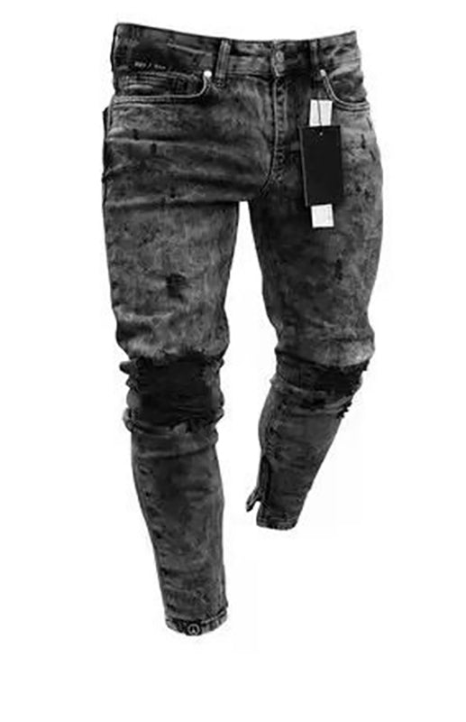 Men's Fashion Mid Waist Ripped Slim Jeans