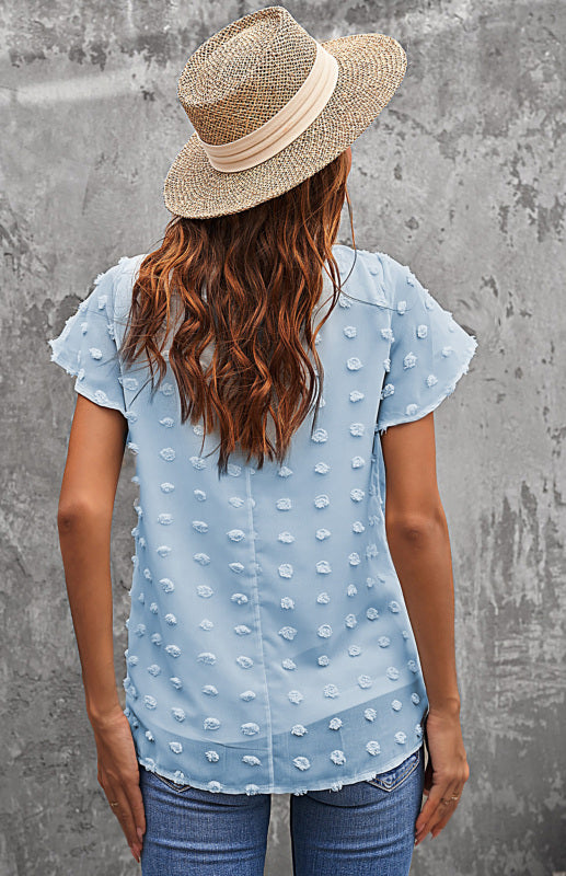 Women’s Ruffled Sleeve Swiss Dot T-shirts